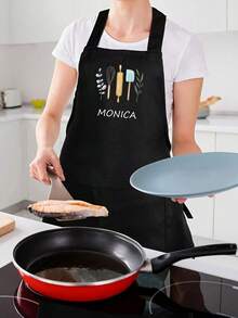 1pc Personalized Custom Chef Black Apron,Family Apron,Baking Apron,Housewife Apron,Hairdresser Beauty Salon Cosmetologist Cosmetology School Barber Gift Custom,Unique,Personalized Ideal Gifts For Him Her,Boyfriend,Girlfriend,Dad,Mom,Family,Friends For Anniversaries,For Valentine's Day,For Mother's Day,For Birthdays,For Children's Day,For Father's Day,For Graduation,For Weddings,For Christmas,For Housewarming