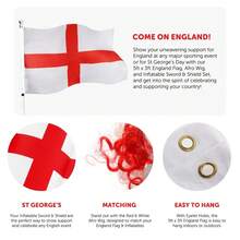 England Supporter Set – Red & White Afro Wig, 5ft X 3ft St George Flag, Inflatable Sword & Shield – Football Fan Costume Accessories - Red and White - View 2