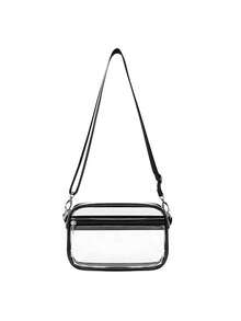 New Transparent One Shoulder Crossbody Bag, Fashionable Versatile Casual PVC Transparent Tote - Black - View 6