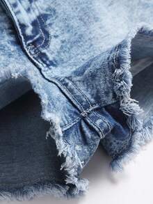 Teen Girls' Butterfly Print Distressed Denim Shorts - Light Wash - View 4