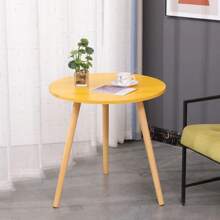 Semplice tavolino da comodino in legno rotondo con cornice in legno massiccio, mobile da piccoli spazi come tavolo da caffè laterale, per reception, ufficio, soggiorno, camera da letto