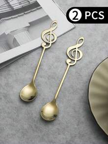 2pcs/5pcs Stainless Steel Creative Music Note Coffee Spoon,School Supplies - Silver - View 14