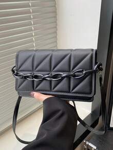 New Style Fashionable Minimalist Shoulder Diagonal Chain Handbag Small Square Bag, Embossed Casual Commuter Small Tote - Multicolor - View 12