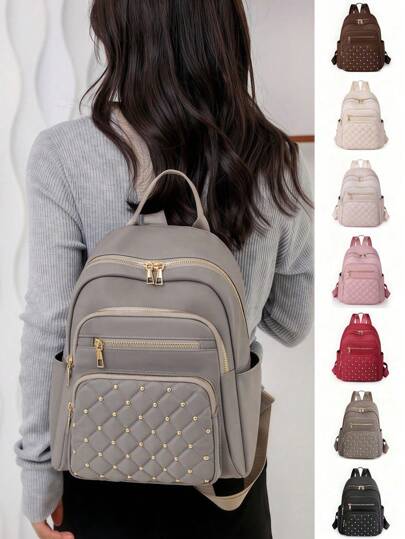 กระเป๋าเป้สะพายหลังผู้หญิงแบบเข้าสังคม 7 สี ตกแต่งด้วยหมุด ลวดลายข้าวขวัญ กระเป๋าเป้เก็บของได้หลากหลาย ทำจากไนลอน เบา พกพาสะดวก มีช่องใส่โน้ตบุ๊ค ความจุขนาดใหญ่ เหมาะสำหรับนักเรียน นักศึกษา ใช้ในที่กลางแจ้ง การเดินทาง กิจกรรมนอกบ้าน โรงเรียนประถม ทำงานทุกวัน ของขวัญวันวาเลนไทน์