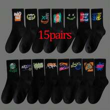 20 Color Random Plus Size Sports Socks Ins Student Basketball Socks Autumn Winter Black And White Men's Mid-Tube Socks Included