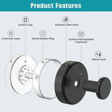 吸盘挂钩适用于淋浴、浴室、厨房、玻璃门、镜子、瓷砖 - 丝瓜络、毛巾、外套 - 防水防锈，哑光黑色 - 彩色 - 查看 9