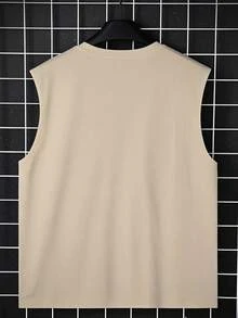 男士夏季字母印花圆领休闲背心 - 杏色 - 查看 2