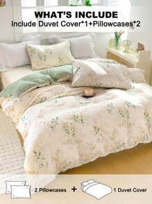 3pcs/Set Floral Leaf Pattern Duvet Cover Set(1 Duvet Cover & 2 Pillowcase)Soft And Skin-Friendly Duvet Cover Bedding Set For Home, All Season Bed Sheets Set