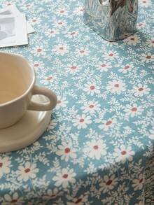 1pc Nordic Style Printed Tassel Square Tablecloth, Polyester Material Suitable For Restaurant & Party Decoration - Blue - View 4