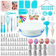 Cake Decorating Kit For Beginners Includes Video Course, EBook+ Baking Supplies - Cake Turntable, Pastry Piping Bag, Piping Icing Tips For Beginners
