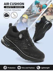 UMBURLLY Men's Steel Toe Safety Shoes, Anti-Crush Anti-Puncture Air Cushion Sole Lace-Up Work Boots, Suitable For All Seasons