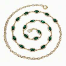 Fashionable Crystal Waist Chain, Metal Versatile Rhinestone Inlaid Retro Decor - Green - View 7