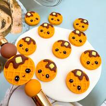 5 件华夫饼主题 3D 硅胶焦点珠 - 可爱的卡通华夫饼设计，淋上巧克力，非常适合钢笔、钥匙扣、珠宝制作、手链、项链和手工工艺品、工艺配件 | 俏皮配件 | 工艺材料、幸运饼干 - 幸運華夫餅 - 查看 3