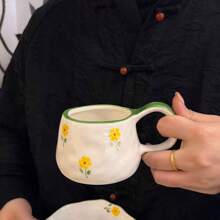 1 pieza Juego de taza de café y platillo de cerámica vintage hecho a mano, taza y plato con pintura a mano estilo coreano Ins, adecuado para mug de latte y plato de postre, excelente para San Valentín, Día de la Madre, regalo conmemorativo de pareja, regalo de graduación de vuelta a la escuela