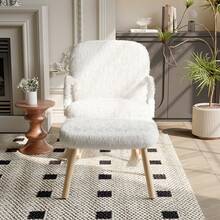 Rocking Chair, White Long Chamber Chair, Rocking Chair, Armrest With Long Hair Cover, Foot Clamps - 米色 - 查看 3