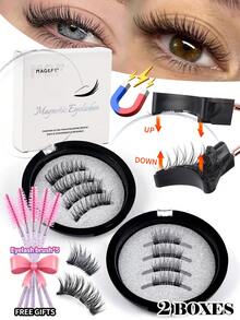 MAGEFY 2 Pairs CC Curl Magnetic Eyelash Kit With 5 Pcs Eyelash Curler+ Magnetic Clips ,1 Boxes Magnetic False Eyelashes+1 Boxes Magnetic Half Eye False Eyelashes,Glue-Free Natural Looking Reusable False Eyelashes - 自然纖長款 - 查看 1