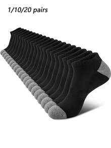 1/10/20 Pairs Men's Thick Padded Sole & Ankle Socks, Fashionable Low-Cut Short Socks For Men, Comfortable Breathable Casual Socks - Multicolor - View 1