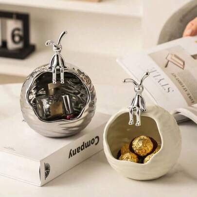 1 件装饰性储物碗、陶瓷储物装饰、高端钥匙收纳托盘、现代梳妆台珠宝收纳盒、家居收纳整理用品、卧室配件、卧室装饰、房间装饰、返校家居装饰