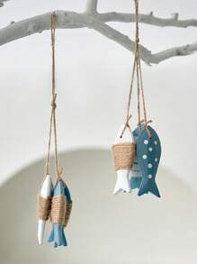 1 String Of 3pcs American Vintage Wooden Fish Ornament Decoration, Suitable For Homestay, Restaurant Wall Decor