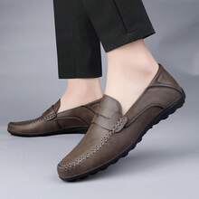 Men's Simple Slip-on Loafers With Flat Sole, Anti-slip & Comfortable For Driving - Grey - View 5