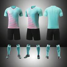 2pcs Personalized Men's Soccer Jersey- Customized Name,Number And Picture Print Short Sleeve T-Shirt+Shorts Sports Set Spring/Summer - Multicolor - View 2