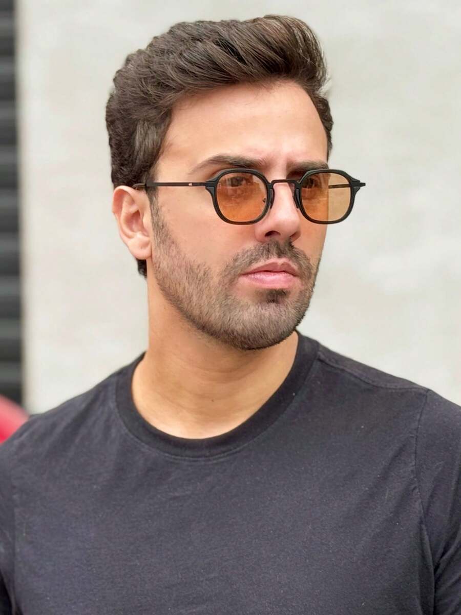 Unisex Retro Square Sunglasses Fashion With Uv400 - California - Đen với hoa hồng - Xem 1