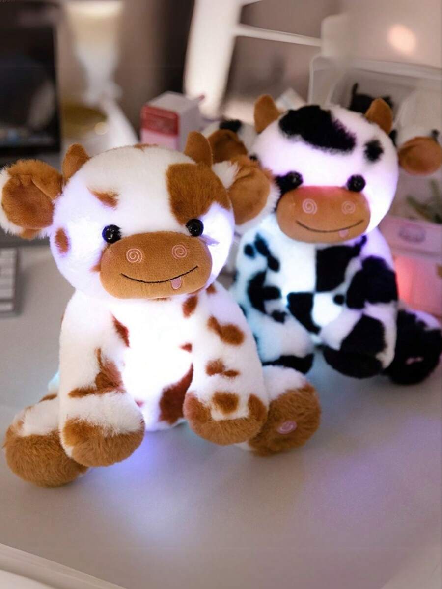 LED 发光奶牛毛绒玩具 - 柔软可爱的毛绒动物，配有发光灯，黑白斑点奶牛设计，是送给年轻人的完美夜灯和可爱的礼物，有 11.8 英寸和 9.84 英寸尺寸可供选择，年轻人夜灯 | 发光玩具 | 发光功能，奶牛礼物