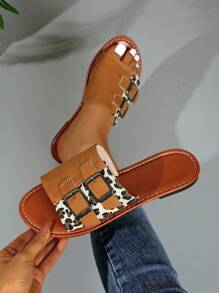 Sandalias planas de tacón abierto con hebilla, tipo slip-on, estilo de moda europeo y americano, nuevo verano 2025