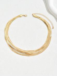 1pc Multi-Layer Elegant Simple Chic Snakeskin Decor Collarbones Chain Necklace, Versatile Daily Wear - Yellow Gold - View 2