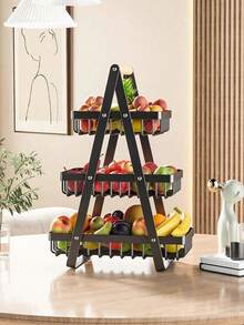 2/3层厨房果蔬篮，可拆卸木质提手收纳篮，多层设计，适用于厨房收纳整理，也可用于餐厅、咖啡厅、户外野餐、厨房收纳、家居装饰、情人节装饰等场合。