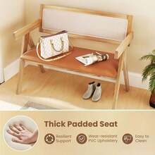 Rubber Wood Dining Bench Accent Indoor Bench With Armrest-Natural