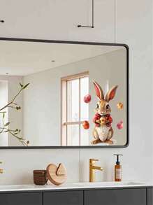 1 pieza Pegatinas de ventana con diseños de conejo de Pascua y huevos de colores, pegatinas de PVC con pintura electrostática de doble cara, diseño de lindo conejo de dibujos animados, adecuado para decoración del hogar de primavera