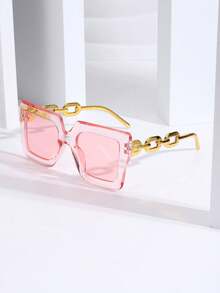 1 件女士大框金链装饰时尚眼镜，时尚夏季配饰，适合夏季海滩度假、户外、旅行等各种场合 - 彩色 - 查看 7