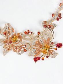 1 conjunto/3 piezas Juego de joyas con collar y aretes con forma de pétalos de flor, con piedras de circonita cúbica engarzadas, adecuado para mujeres, novia, boda, fiesta formal, regalo para el Día de la Madre (opción de varios colores)