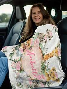 1pc Custom Personalized Color Name Throw Blanket, With Pink Animal Party Blanket For Girl Boy Great Holiday Gift For Daughter,Son,Classmates, Friends,Super Soft Warm Gorgeous Cozy, For All Seasons, Suitable For Indoor, Camping, Air-Conditioned Room, Sofa, Living Room,Bedroom,Home,Halloween, Ideal Gift For Children's Day, Christmas, Birthday - Multicolor - View 4
