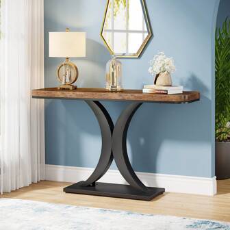 Industriële consoletafel, 100 cm smalle entreehaltafel met geometrische basis, rustieke halaccenttafel voor woonkamer, entree
