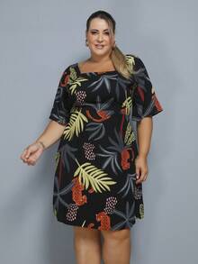 Women's Plus Size Printed Short Dress - Preta EST - Ver 2