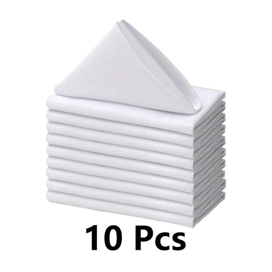 10 件白色布餐巾，方形可洗涤纶餐巾，适用于晚餐、酒店、婚礼、餐厅和派对（20*20 英寸 17*17 英寸） - 白色 - 查看 1
