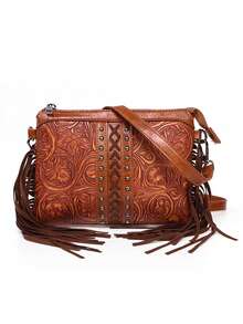 新款时尚春夏斜挎包波西米亚复古印花单肩包小众日常休闲旅行通勤出差街头度假棕色 - 棕色 - 查看 3