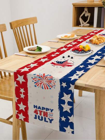 1pc American Flag Patterned Table Runner, Suitable For American Independence Day, Memorial Day, Home Kitchen And Dining Room Decor, Indoor/Outdoor Party Supplies, Daily Decoration, Room Decor