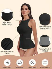 Women Shapewear Tummy Control Tank Tops Seamless Compression Tops Slimming Camisole - 黑色/白色/深藍 - 查看 4