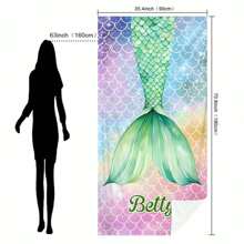 1pc Personalized Mermaid Text Beach Towel, Strong Water Absorption, Suitable For Swimming Pool, Camping, Extremely Comfortable Bathroom Decor SummerTravel Essentials Travel Accessories Beach Essentials