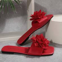 Women's Flat Square Toe Anti-Slip Beach Slide Sandals - Red - View 6