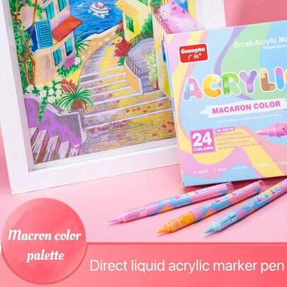 Marker acrilic Macaron cu 24 de culori, vârf tip glonț flexibil, pentru hârtie, piatră, ceramică, carduri, bricolaj, arte și meserii, înapoi la școală, Halloween, Ziua Recunoștinței, Cadouri de Crăciun