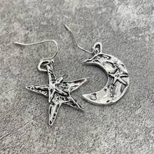 Hoa tai bạc hình mặt trăng và ngôi sao phong cách Boho cổ điển dành cho phụ nữ Hoa tai thả bạc độc đáo Trang sức dự tiệc hàng ngày Quà tặng sinh nhật kỷ niệm Ngày của Mẹ - Bạc - Xem 4