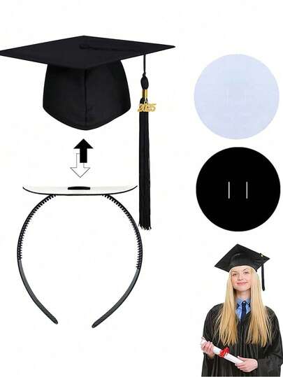 1/2 قطعة - شريط رأس لقبعة التخرج - يُثَبِّت القبعة ويُبقي تصفيفة الشعر، تصميم داخلي محدث، لتثبيت قبعة التخرج، يُثَبِّت القبعة وتصفيفة الشعر، اكسسوارات قبعة الهدية التخرجية (ليست القبعة نفسها)