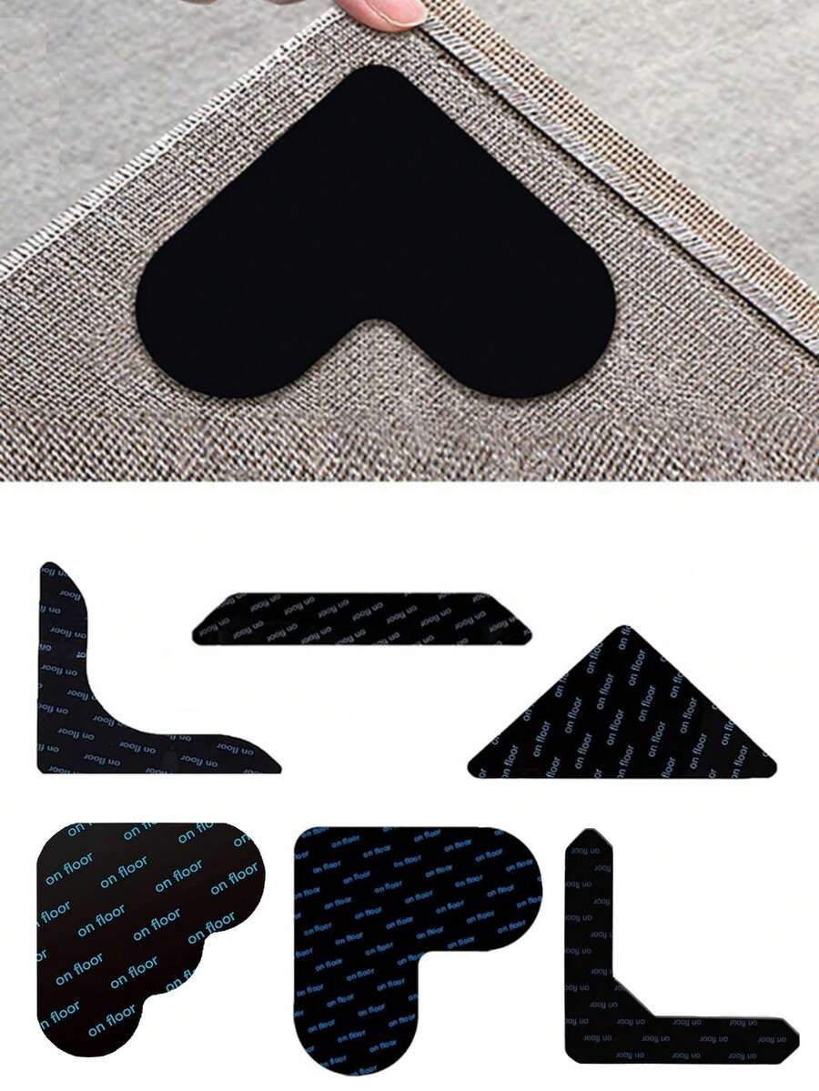 1/4/8/12 Pcs Black PU Heart-Shaped Carpet Anti-Slip Stickers Washable Nano Traceless Fixed Stickers Double-Sided Adhesive Can Be Used For Stair Mats Bathroom Anti-Slip Mats Bedroom Living Room Floor Mat Clamp Universal Stickers Fixed Stickers Removable And Washable