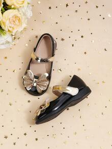 优雅的黑色蝴蝶结平底鞋，适合女童，搭配舒适的室内家庭聚会礼服 - 黑色 - 查看 5