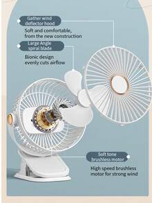 800mAh 大电池容量，超长续航，USB 充电桌面迷你夹式风扇，带灯，适合家庭和办公室使用 - 白色 - 查看 3