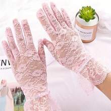 1 Pair Of Elegant White Lace Fingerless Women's Gloves - Breathable Mesh And Floral Pattern, Elastic Fit, Decorative Wedding Bride Gloves With Ruffled Cuffs, Perfect For Summer Outings, Lace Gloves - 黑色 - 查看 5